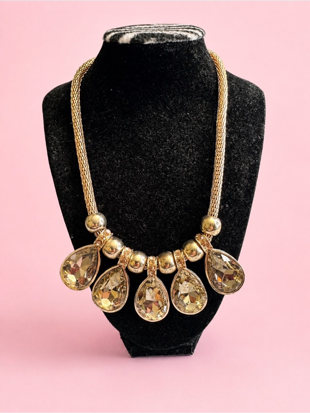 Gold Teardrop Crystal Statement Necklace - Women Jewelry